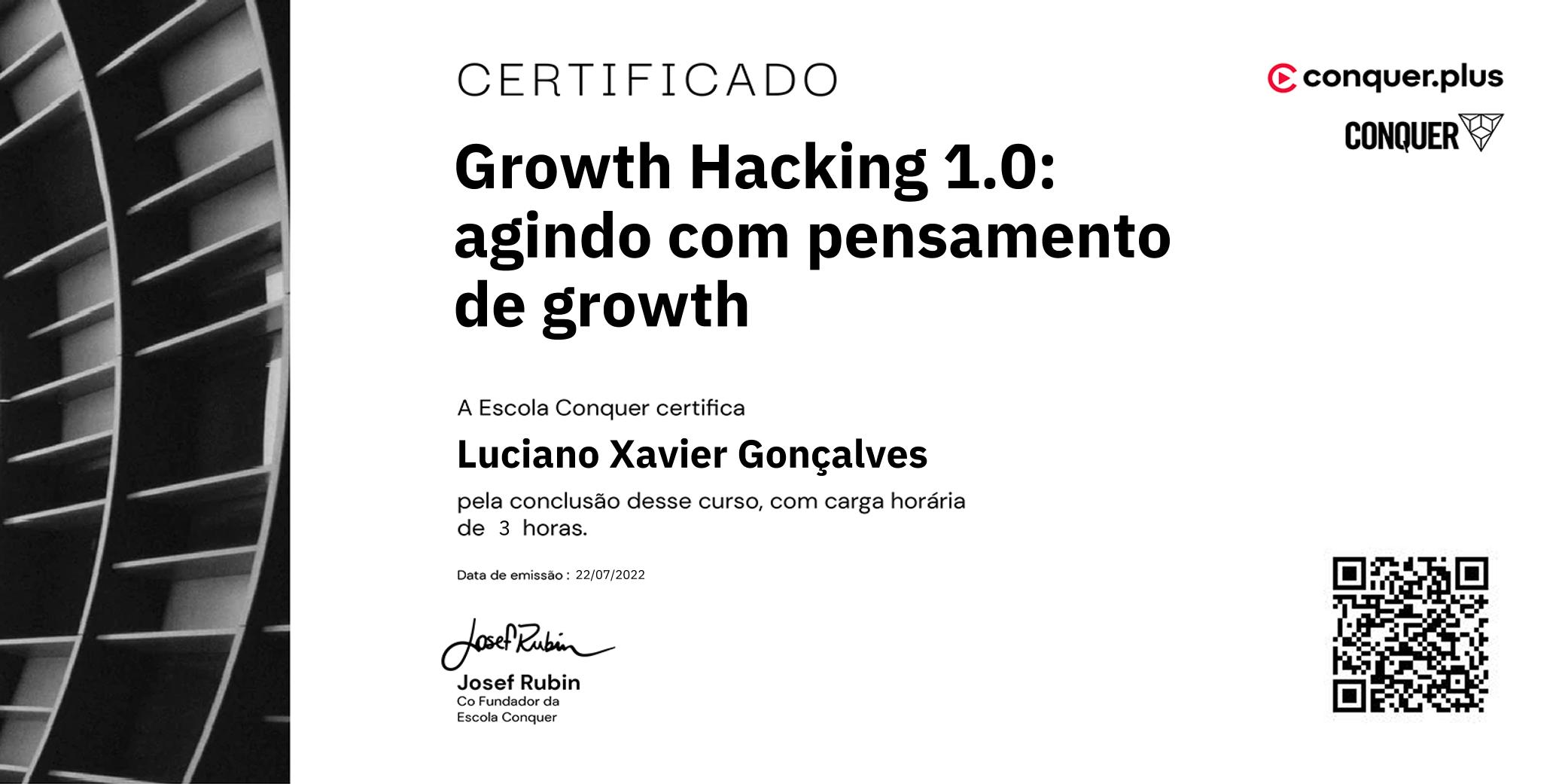Certificado de Growth Hacking 1.0: agindo com pensamento de growth